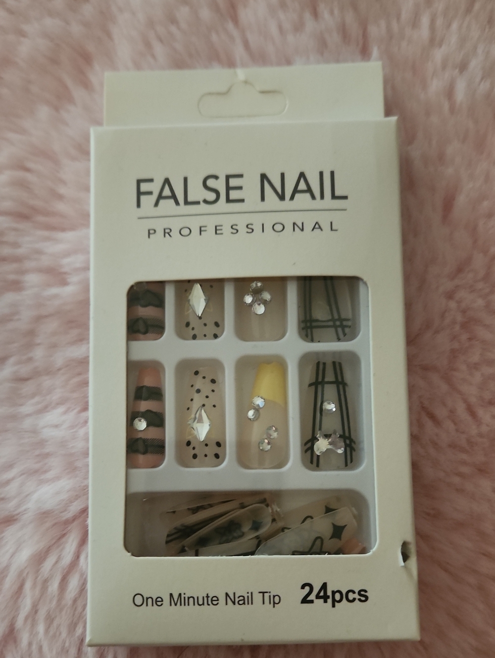 FALSE NAIL PROFESSIONAL 24pc Decorative Press-On Nails - Beige, Yellow, Black